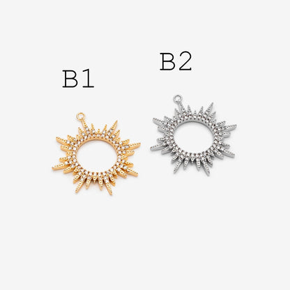 4pcs CZ Pave Gold/ Silver Sun Charms, 18K Gold/ Rhodium plated Brass, Sun Pendants (GB-2259)