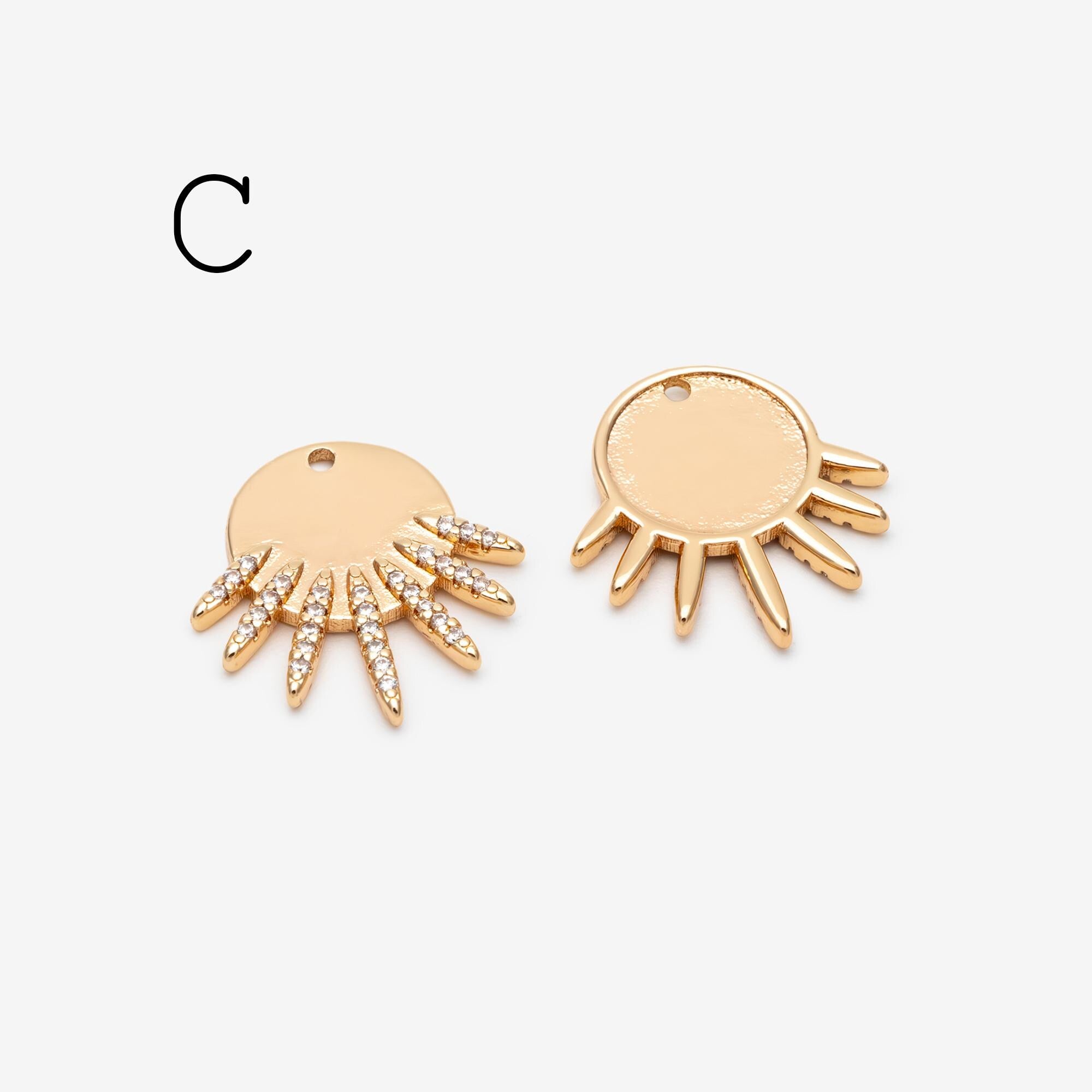 4pcs CZ Pave Gold/ Silver Sun Charms, 18K Gold/ Rhodium plated Brass, Sun Pendants (GB-2259)