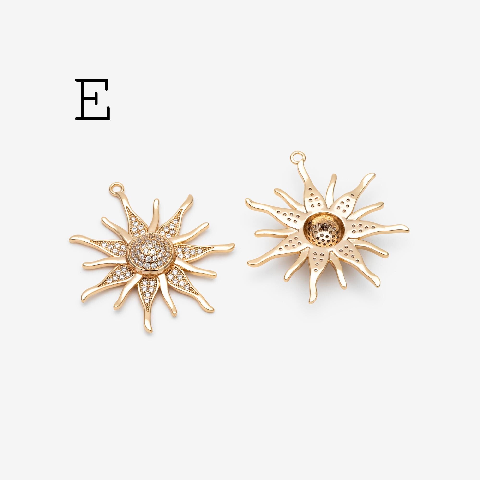 4pcs CZ Pave Gold/ Silver Sun Charms, 18K Gold/ Rhodium plated Brass, Sun Pendants (GB-2259)