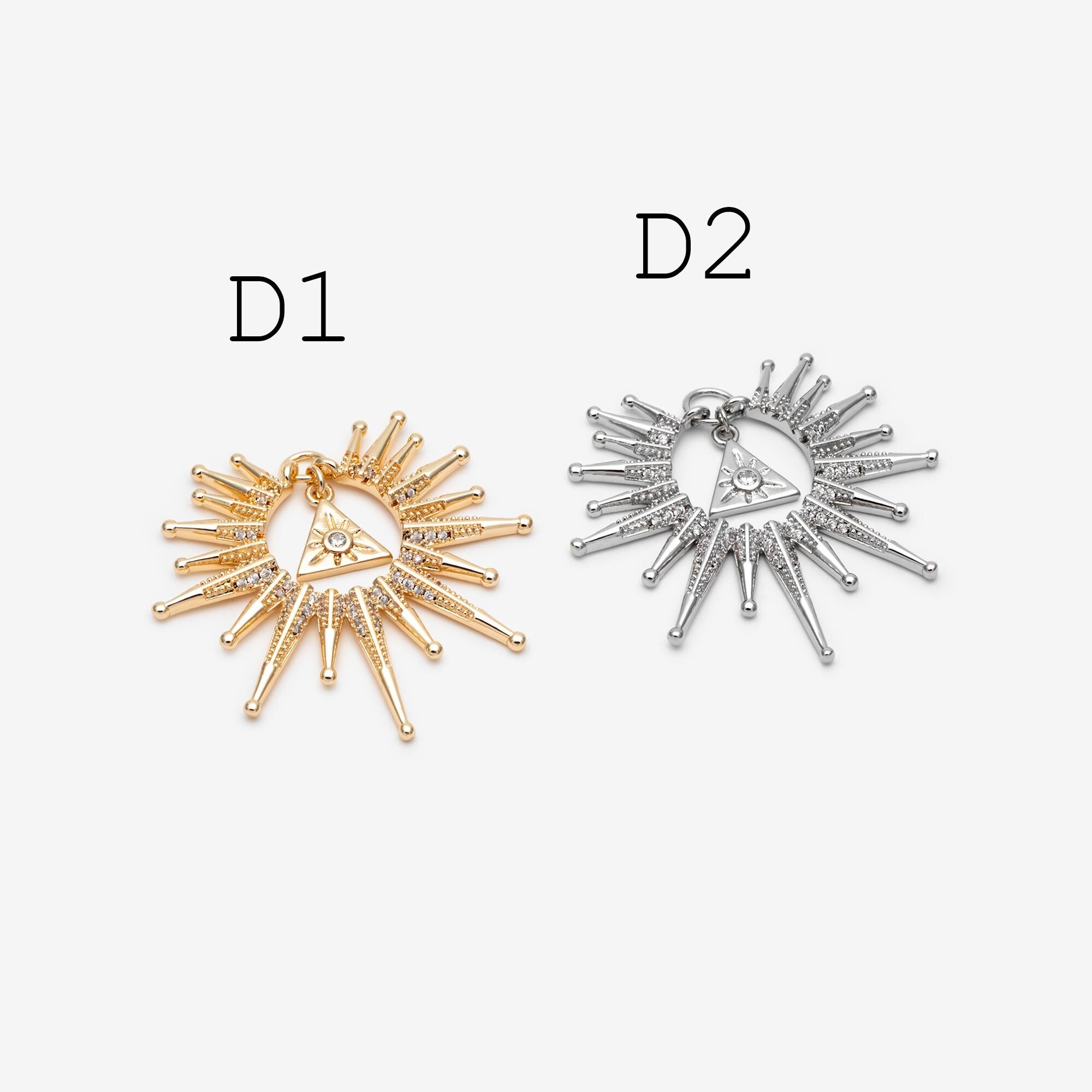 4pcs CZ Pave Gold/ Silver Sun Charms, 18K Gold/ Rhodium plated Brass, Sun Pendants (GB-2259)