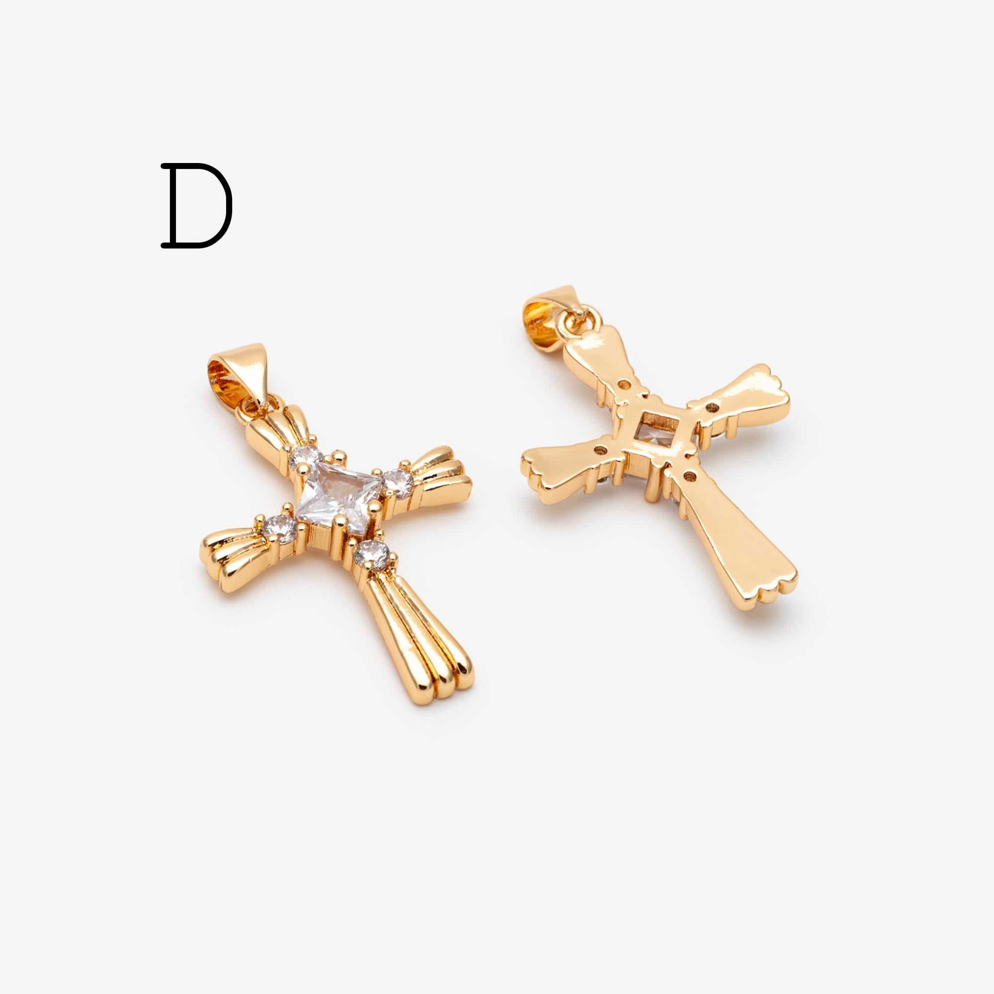 4pcs CZ pave Gold Cross Pendant, Christian Cross Pendant, Snake Charms, Ankh, Jewelry Supplies (GB-2288)