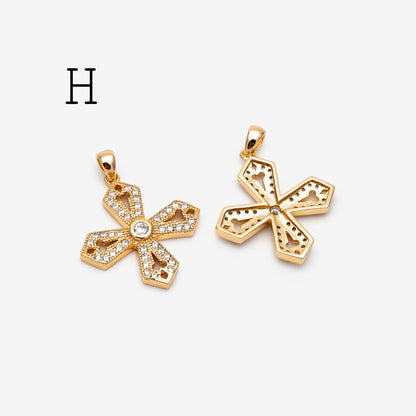 4pcs CZ pave Gold Cross Pendant, Christian Cross Pendant, Snake Charms, Ankh, Jewelry Supplies (GB-2288)