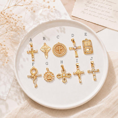 4pcs CZ pave Gold Cross Pendant, Christian Cross Pendant, Snake Charms, Ankh, Jewelry Supplies (GB-2288)