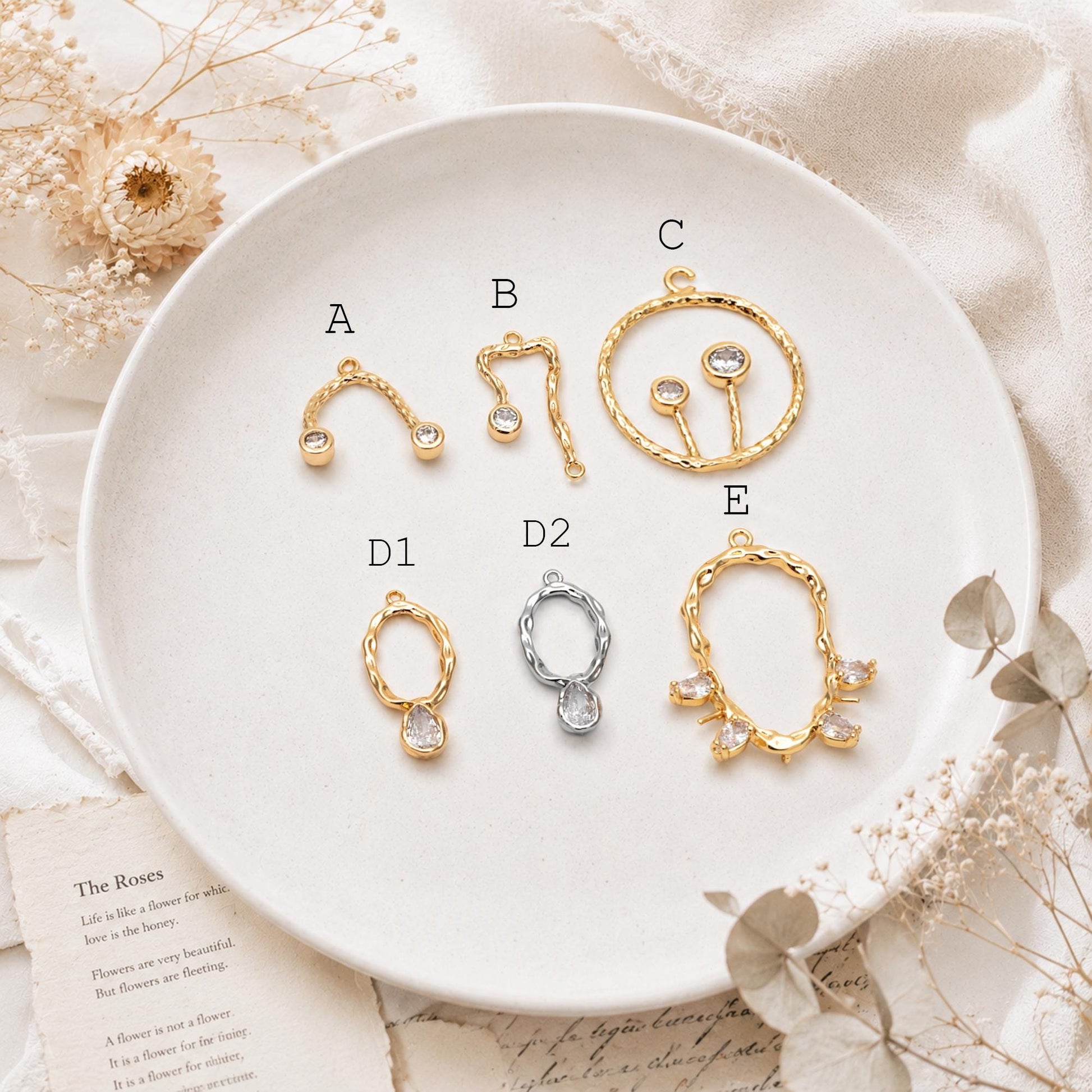 10pcs CZ Pave Gold Charm Connectors, 18K Gold plated Brass, U-shaped Curved Bar Stick Pendants 21x10mm (GB-913)