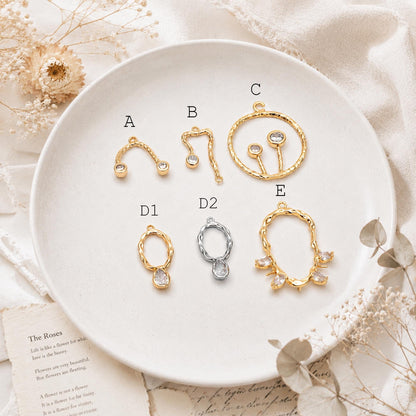 10pcs CZ Pave Gold Charm Connectors, 18K Gold plated Brass, U-shaped Curved Bar Stick Pendants 21x10mm (GB-913)