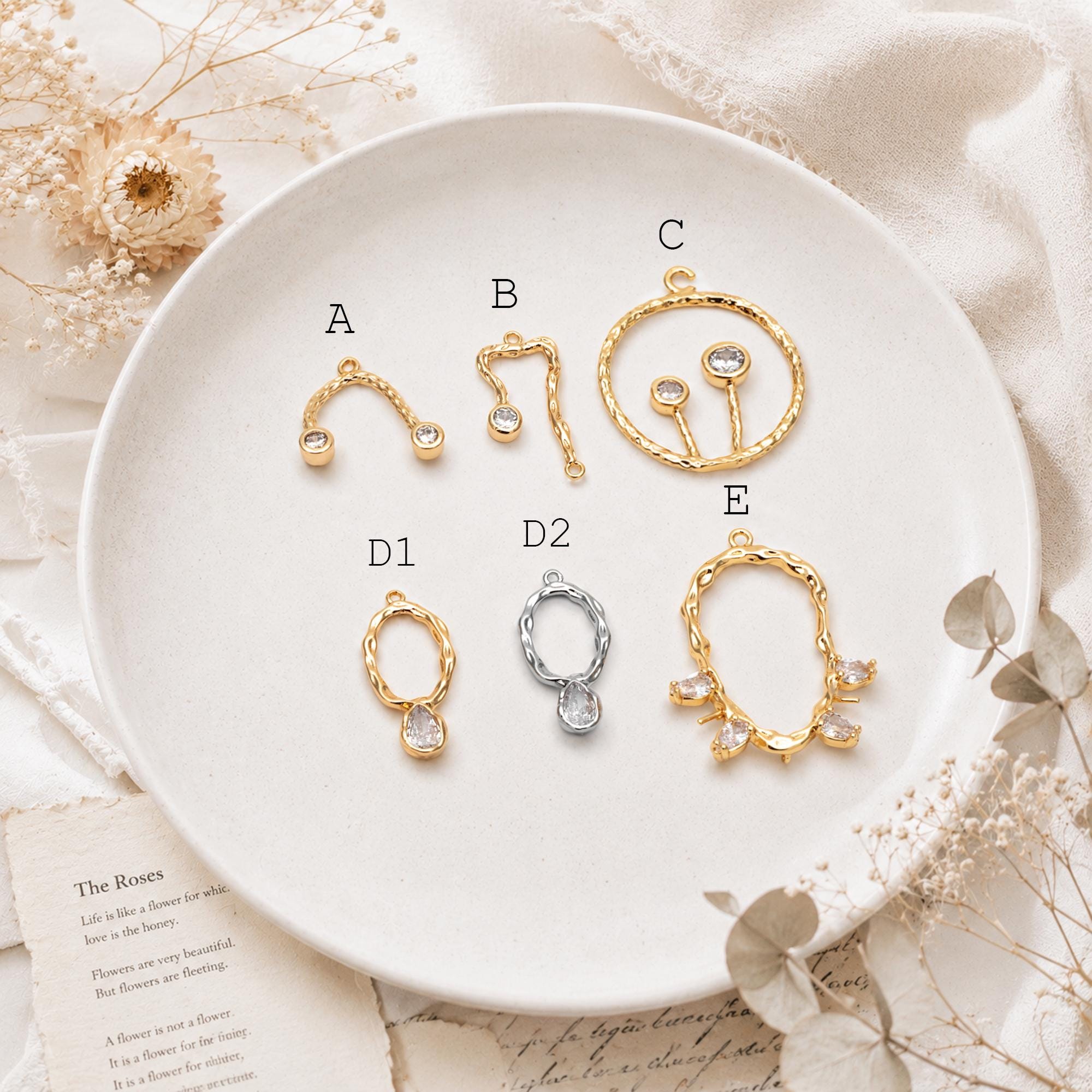 4pcs CZ Pave Gold Charm Connectors, 18K Gold plated Brass, Geometric Pendants (GB-913)