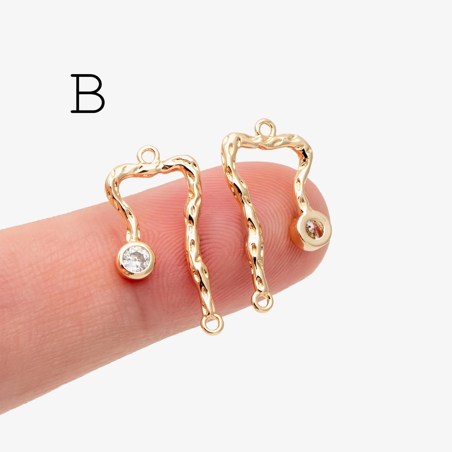 10pcs CZ Pave Gold Charm Connectors, 18K Gold plated Brass, U-shaped Curved Bar Stick Pendants 21x10mm (GB-913)