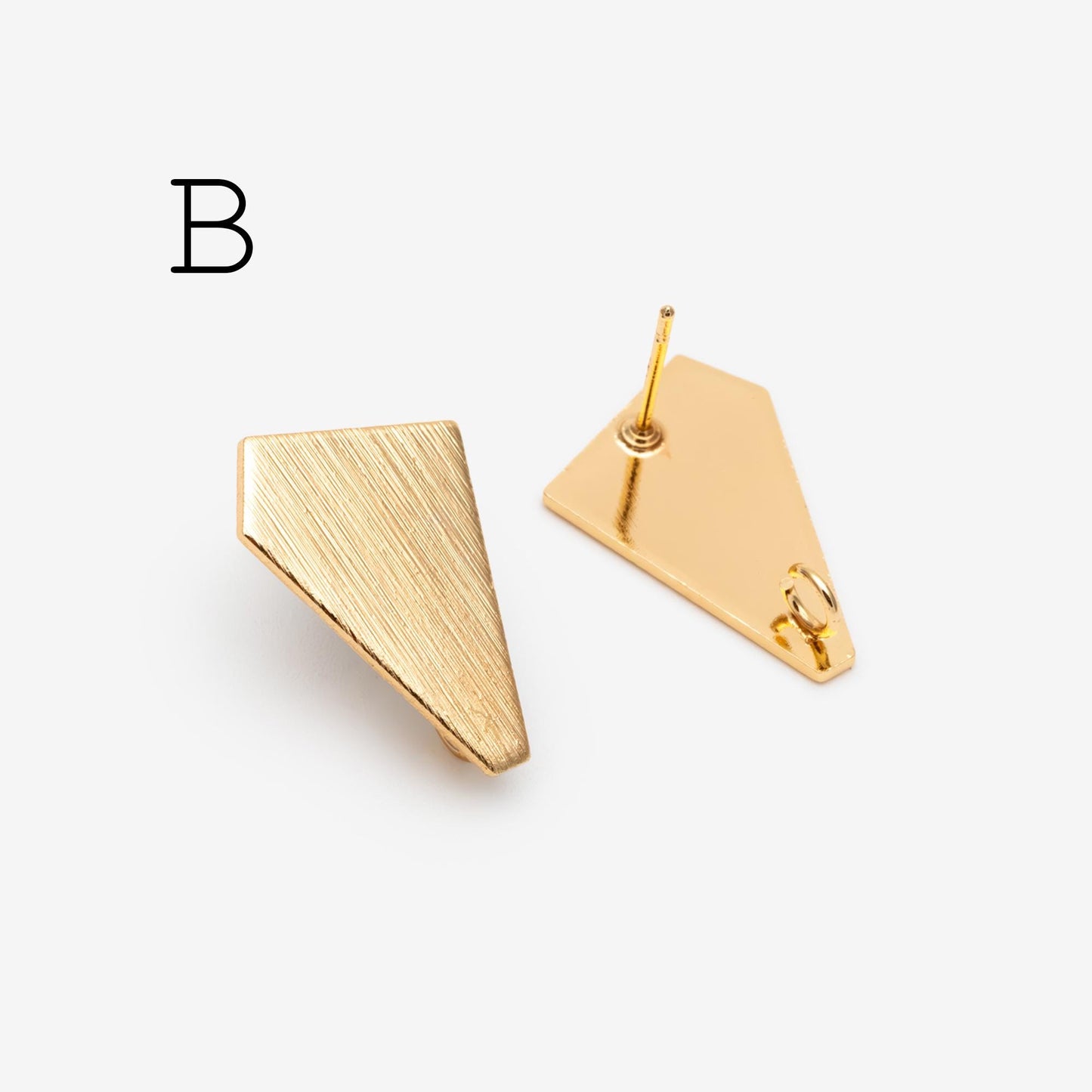 10pcs Brushed Gold Ear Posts with Loops, Real Gold Plated Brass, Geometric Earring Studs (GB-263)