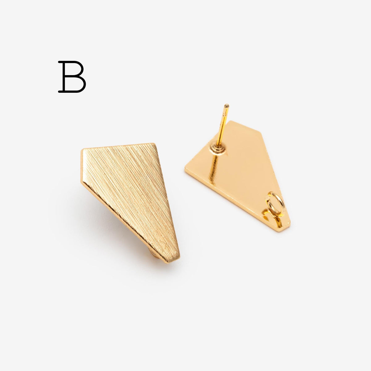 10pcs Brushed Gold Ear Posts with Loops, Real Gold Plated Brass, Geometric Earring Studs (GB-263)