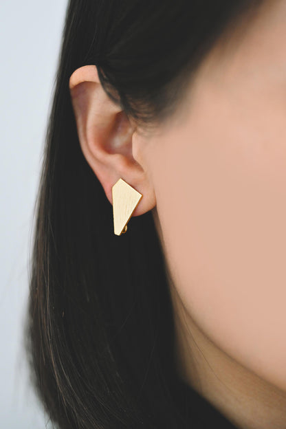 10pcs Brushed Gold Ear Posts with Loops, Real Gold Plated Brass, Geometric Earring Studs (GB-263)