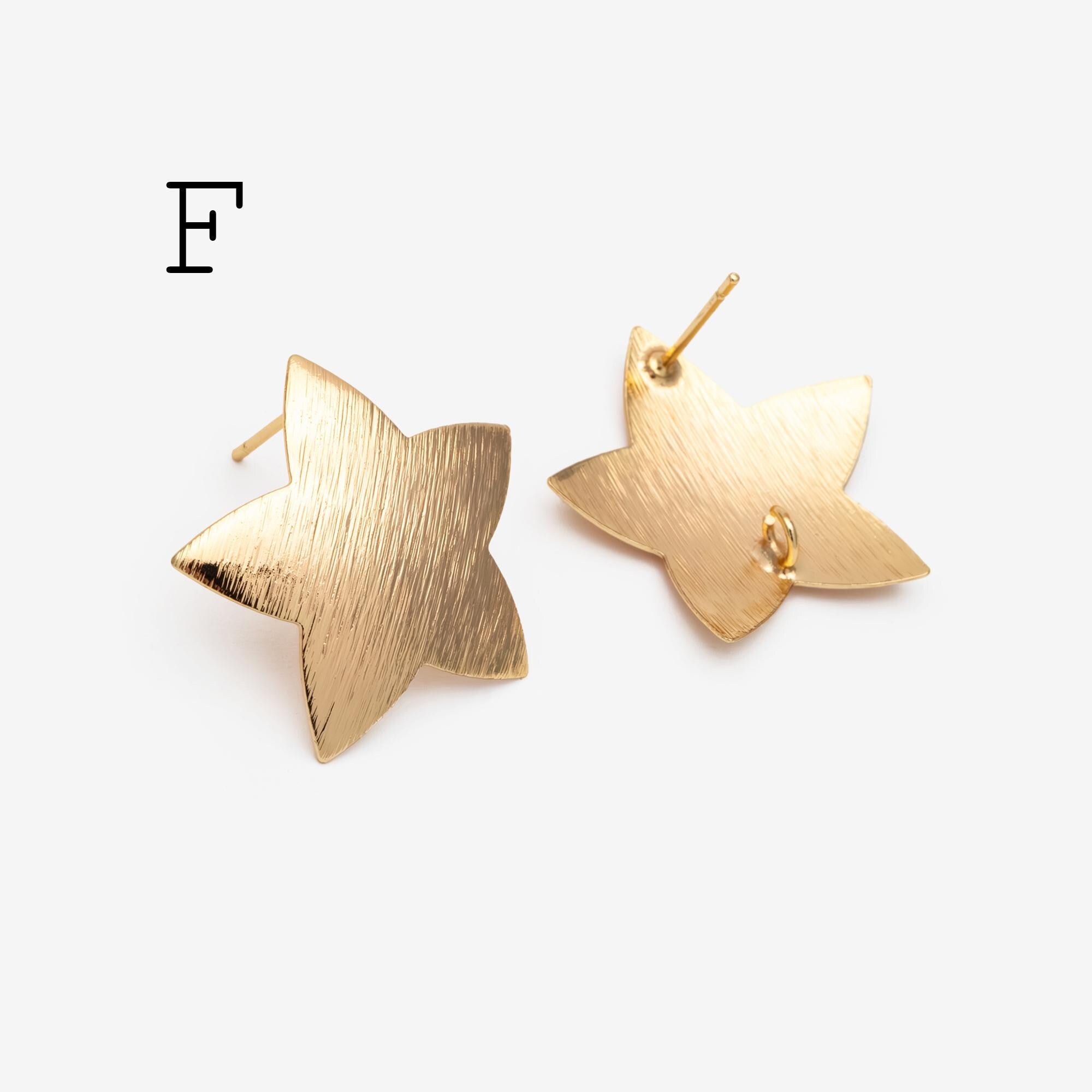 10pcs Brushed Gold Ear Posts with Loops, Real Gold Plated Brass, Geometric Earring Studs (GB-263)