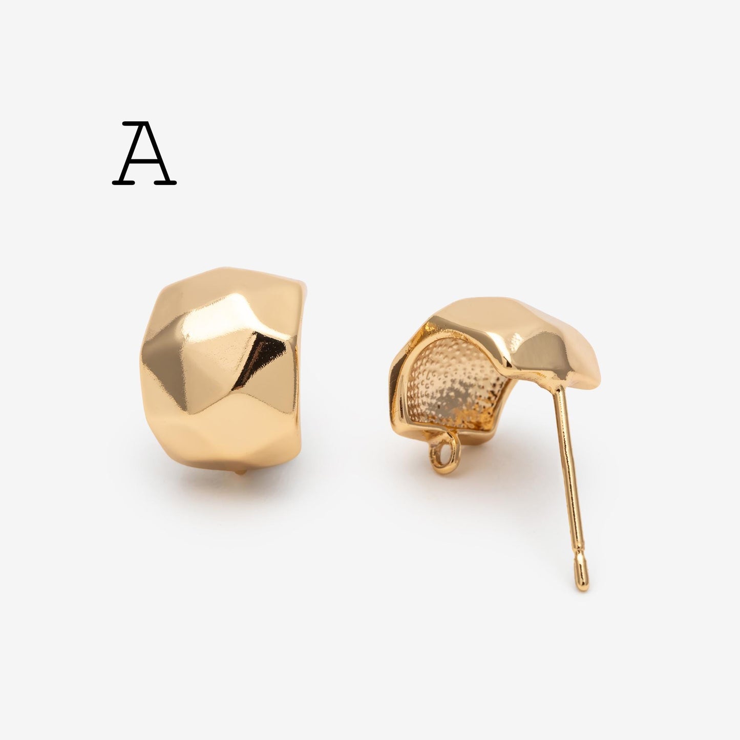 10pcs Gold Faceted Heart/ Square Earring With Loop, Gold plated Brass, Geometric Stud Earrings (GB-2966)
