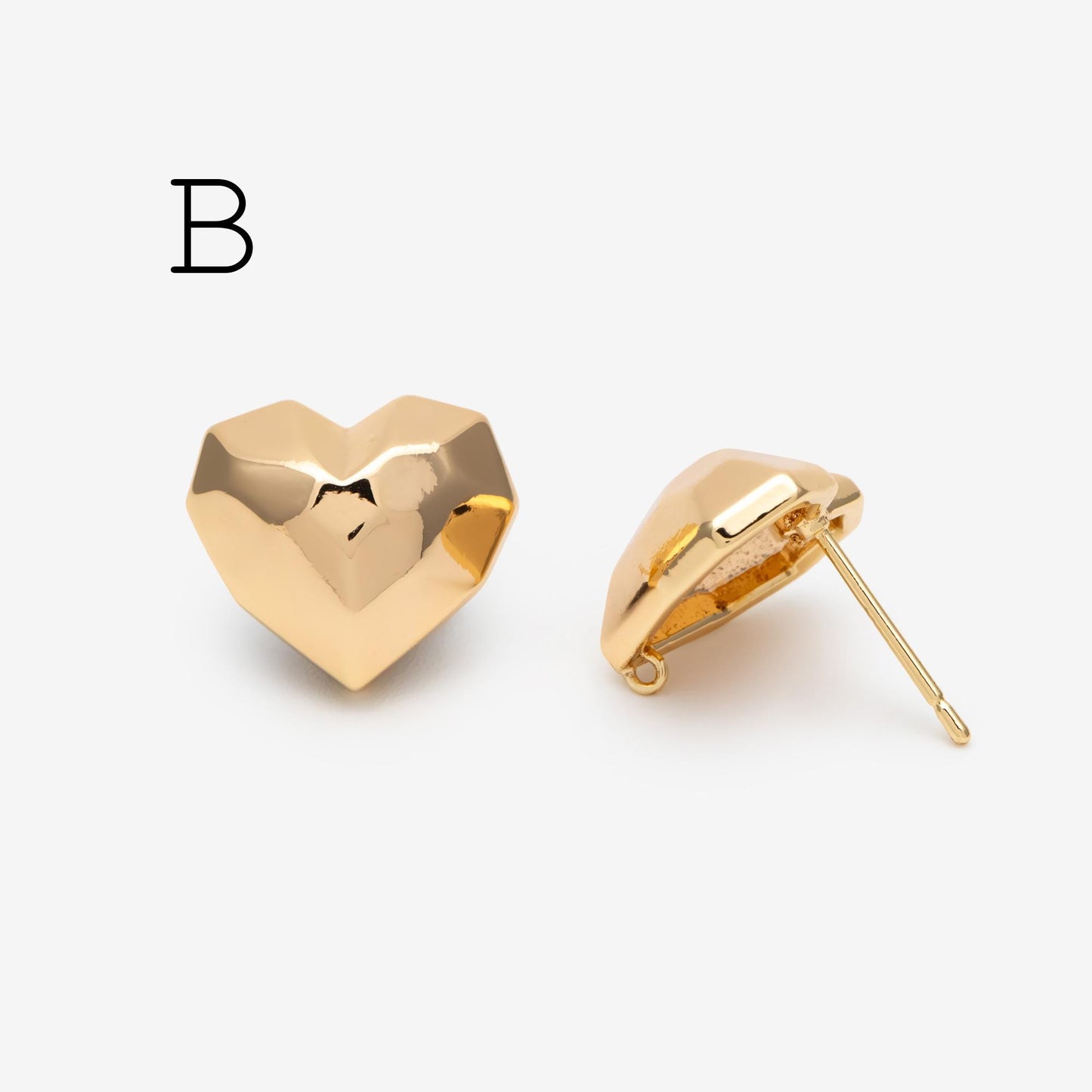 10pcs Gold Faceted Heart/ Square Earring With Loop, Gold plated Brass, Geometric Stud Earrings (GB-2966)