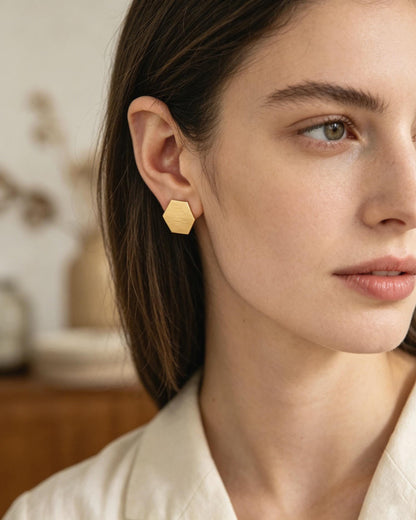 10pcs Brushed Gold Ear Posts with Loops, Real Gold Plated Brass, Geometric Earring Studs (GB-263)