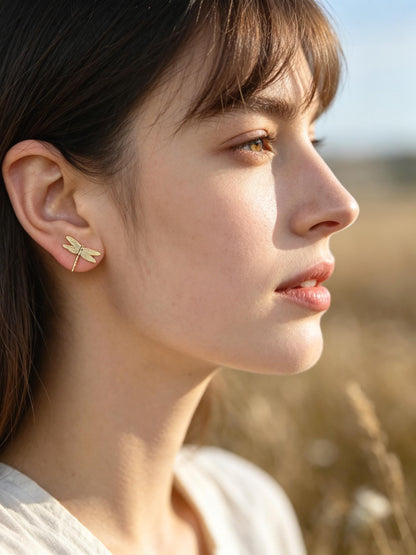 10pcs Gold Dragonfly Butterfly Heart Earring with Loop, Gold Plated Brass Stud Earrings, Jewelry Findings, Wholesale Supplies (GB-415)