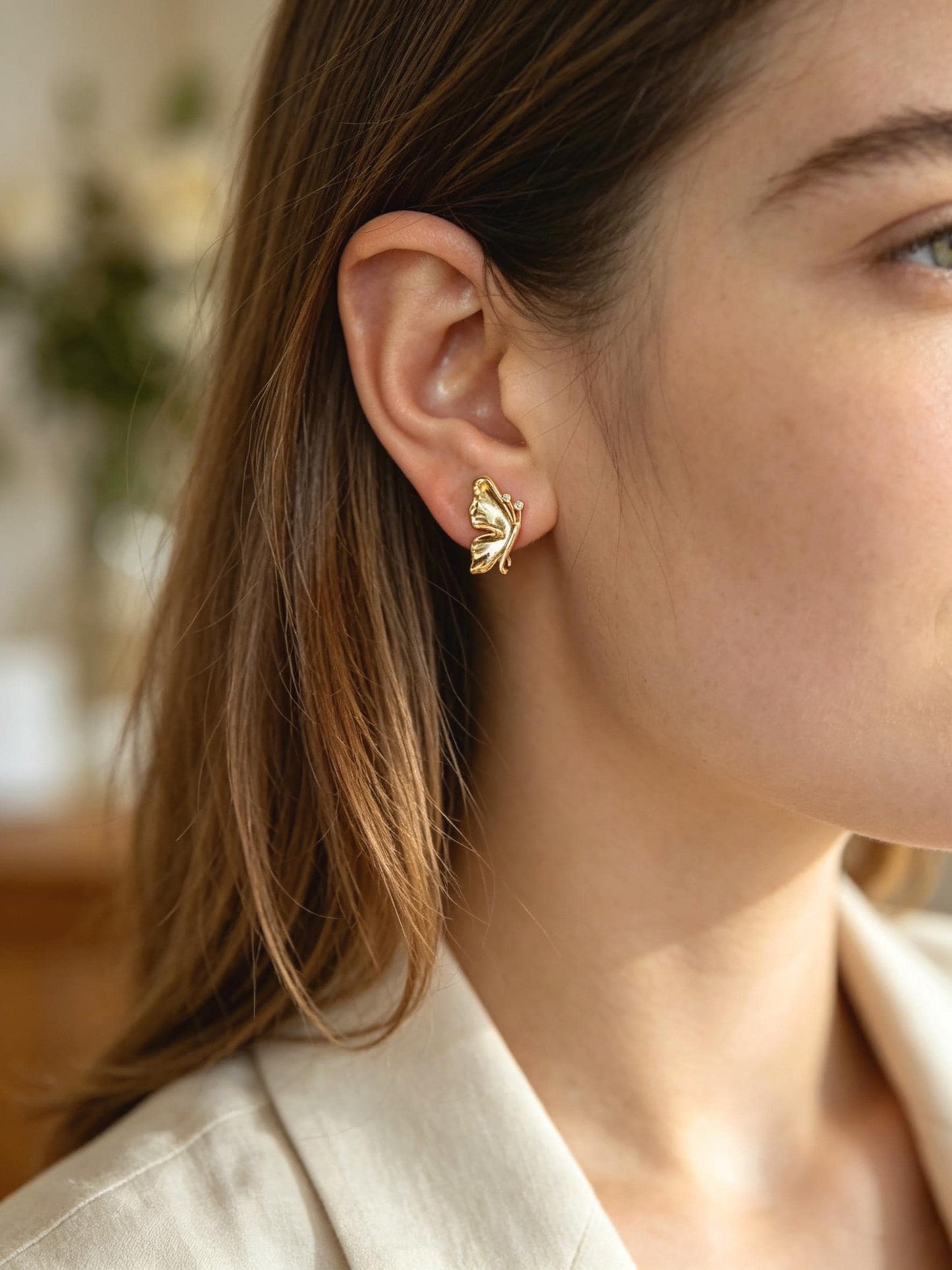 10pcs Gold Dragonfly Butterfly Heart Earring with Loop, Gold Plated Brass Stud Earrings, Jewelry Findings, Wholesale Supplies (GB-415)