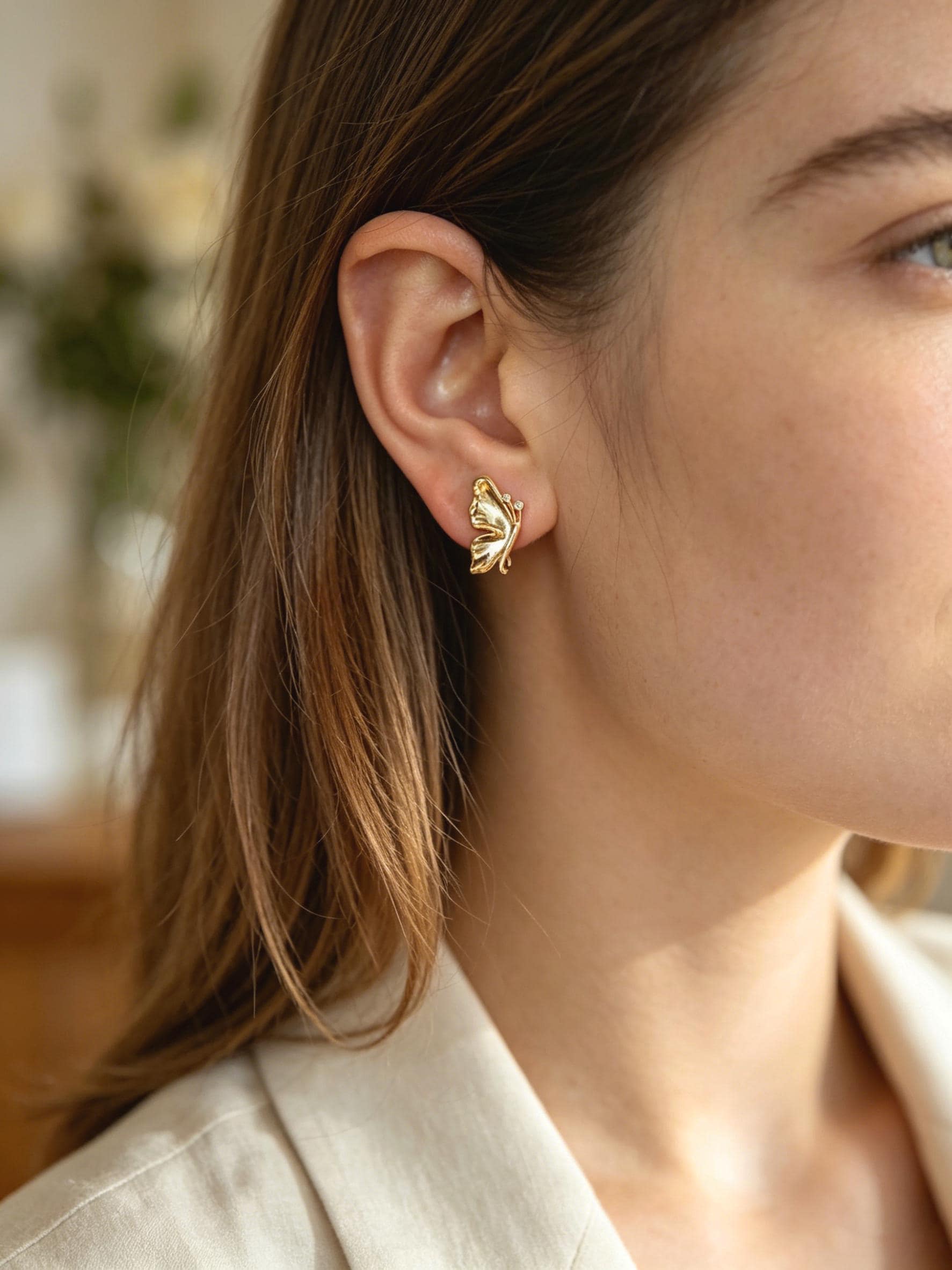 10pcs Gold Dragonfly Butterfly Heart Earring with Loop, Gold Plated Brass Stud Earrings, Jewelry Findings, Wholesale Supplies (GB-415)