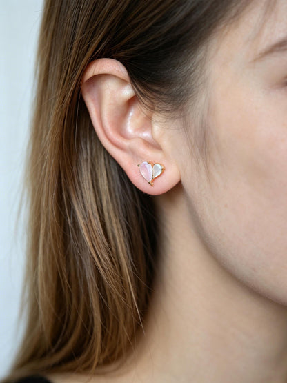 4pcs CZ Pave Flower Heart Earring with Loop, Gold Plated Brass leaf Stud Earrings, Dainty Earring, Wholesale Supplies (GB-314)