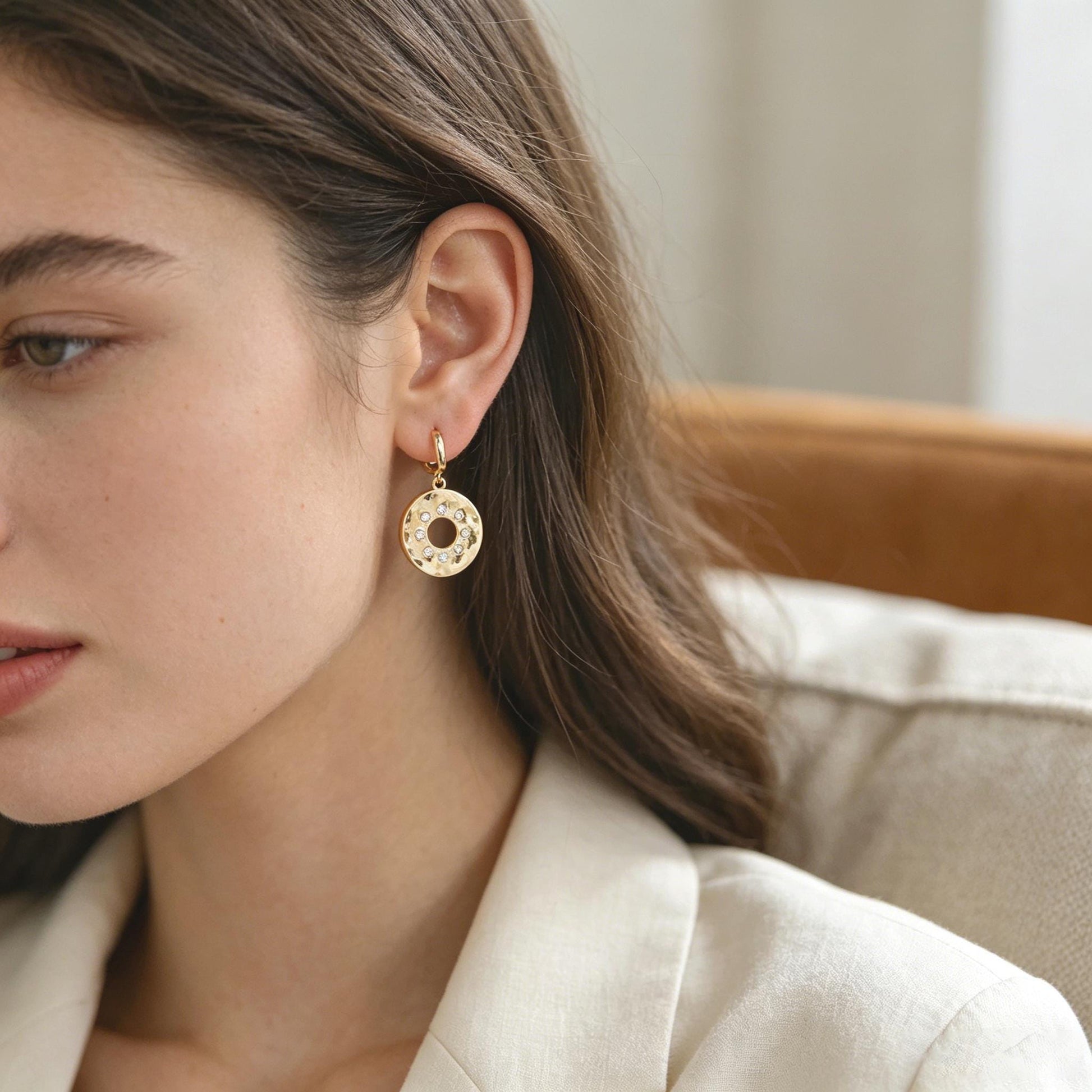 4pcs CZ pave Gold/ Silver Tone Round Oval Charm, 18K Gold/ Rhodium plated Brass, Rhinestone Earring Charm (GB-1872)
