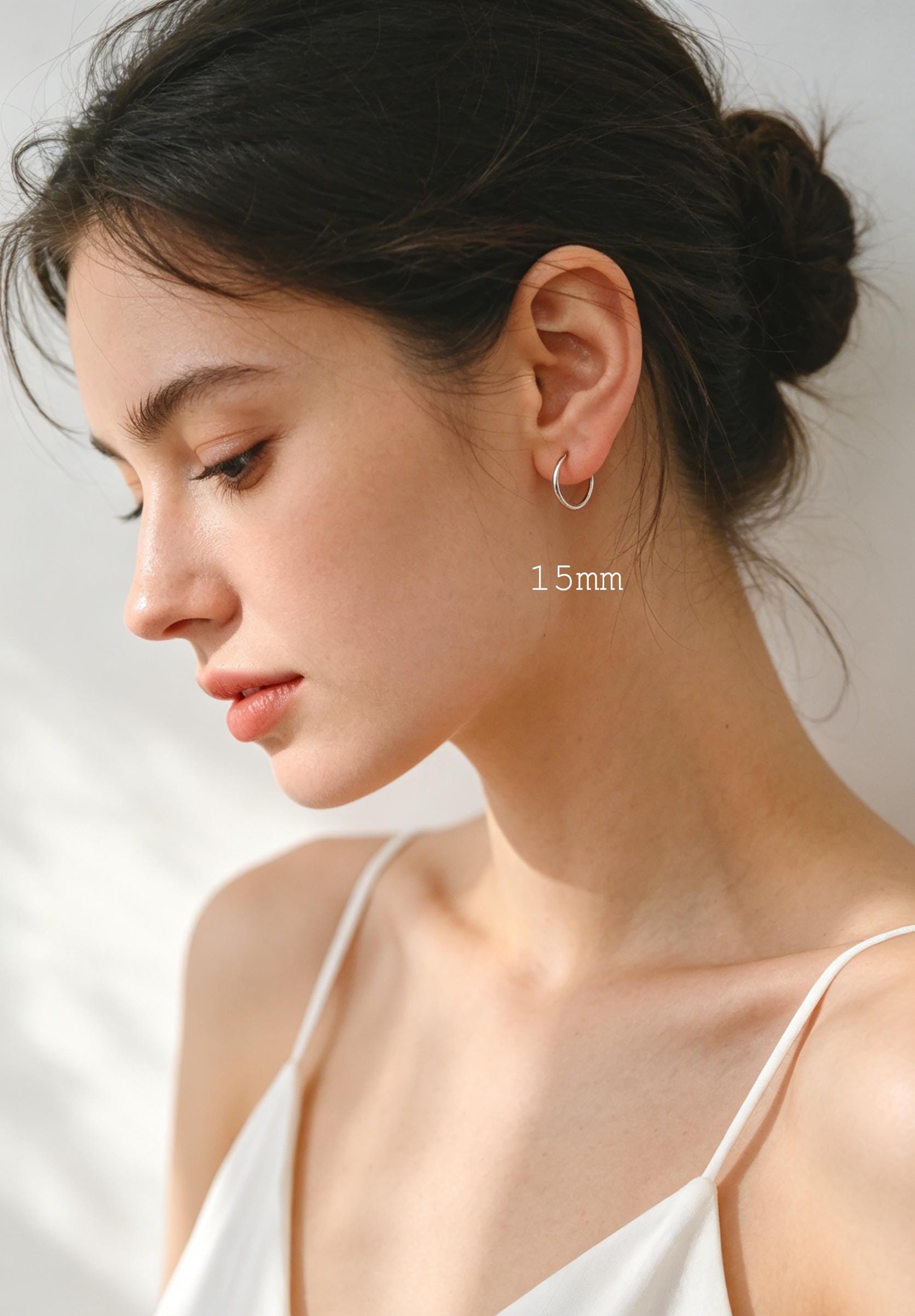 10pcs Gold/ Silver Tone Hoop Earrings, Size 15/ 20/ 25/ 30/ 35/ 40/ 45mm by 1.5mm Thick, Huggie Minimalist Earrings (GB-2812)