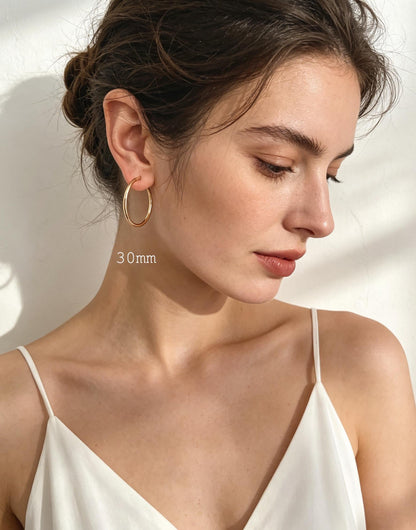 10pcs Gold Hoop Earrings, 2mm Thick, Size 15/20/25/30/35mm, 18K gold plated on Brass, Classic Hoop Earrings (GB-3270)