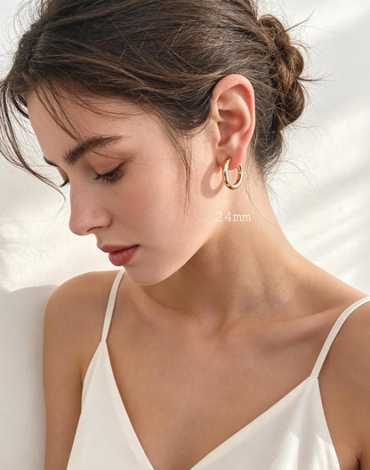 4pcs Gold/ Silver Tone Chunky Hoop Huggies, 4mm Thick, 18/ 20/ 22/ 24/ 26mm, Stainless Steel Hoop Earrings, Minimalist Earrings (GB-3301)