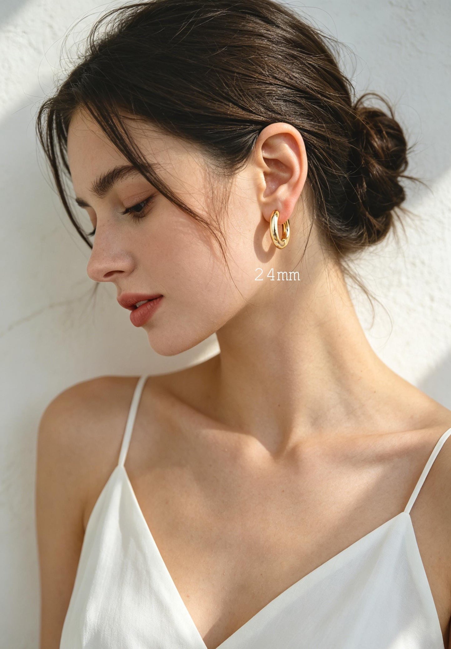 4pcs Gold plated Stainless Steel Huggie Earrings, 5mm Thick by 20/ 22/ 24/ 26mm, Minimalist Chunky Hoop Earrings (GB-1484)