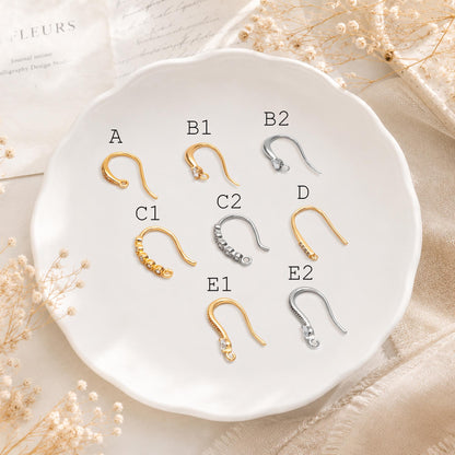 10pcs CZ Pave Gold Earring Hooks 14x10mm, Real Gold Plated Brass Earwires (GB-315)