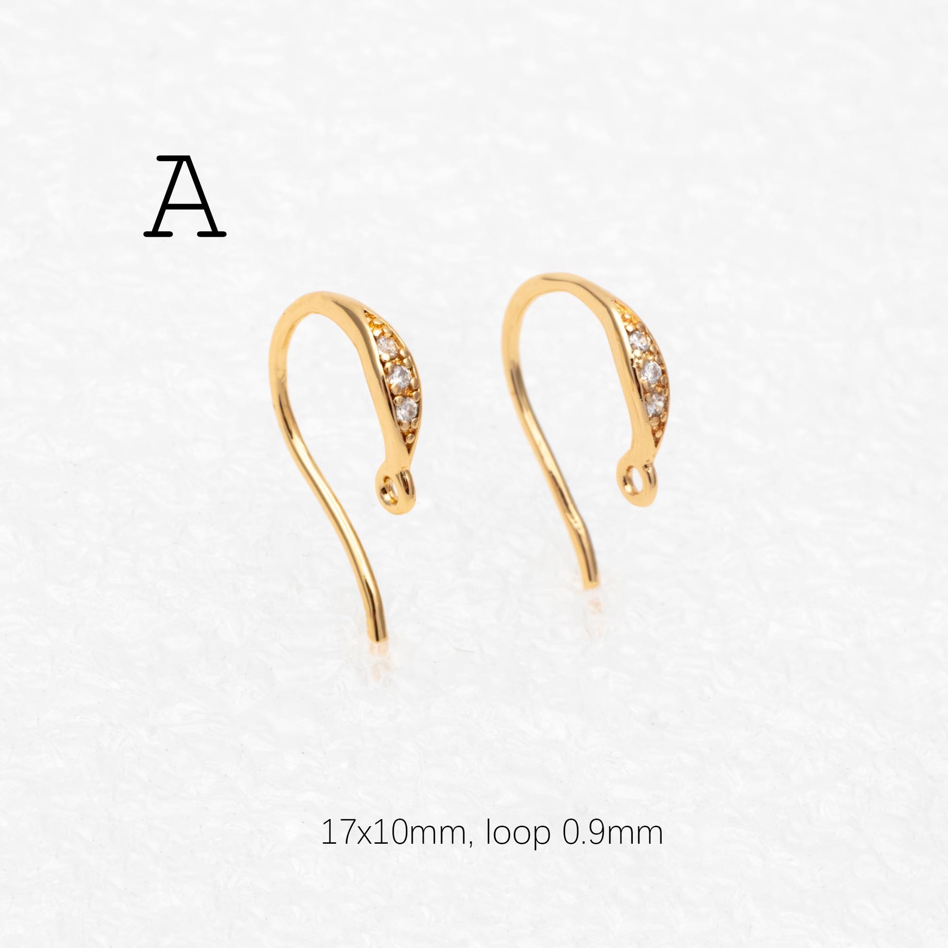 10pcs CZ Pave Gold Earring Hooks 14x10mm, Real Gold Plated Brass Earwires (GB-315)
