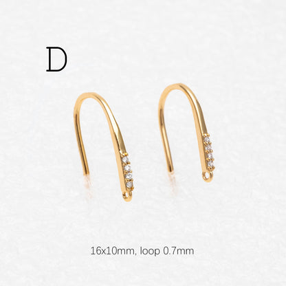 10pcs CZ Pave Gold/ Silver Earring Hooks , Real Gold/ Rhodium Plated Brass Earwires (GB-317)