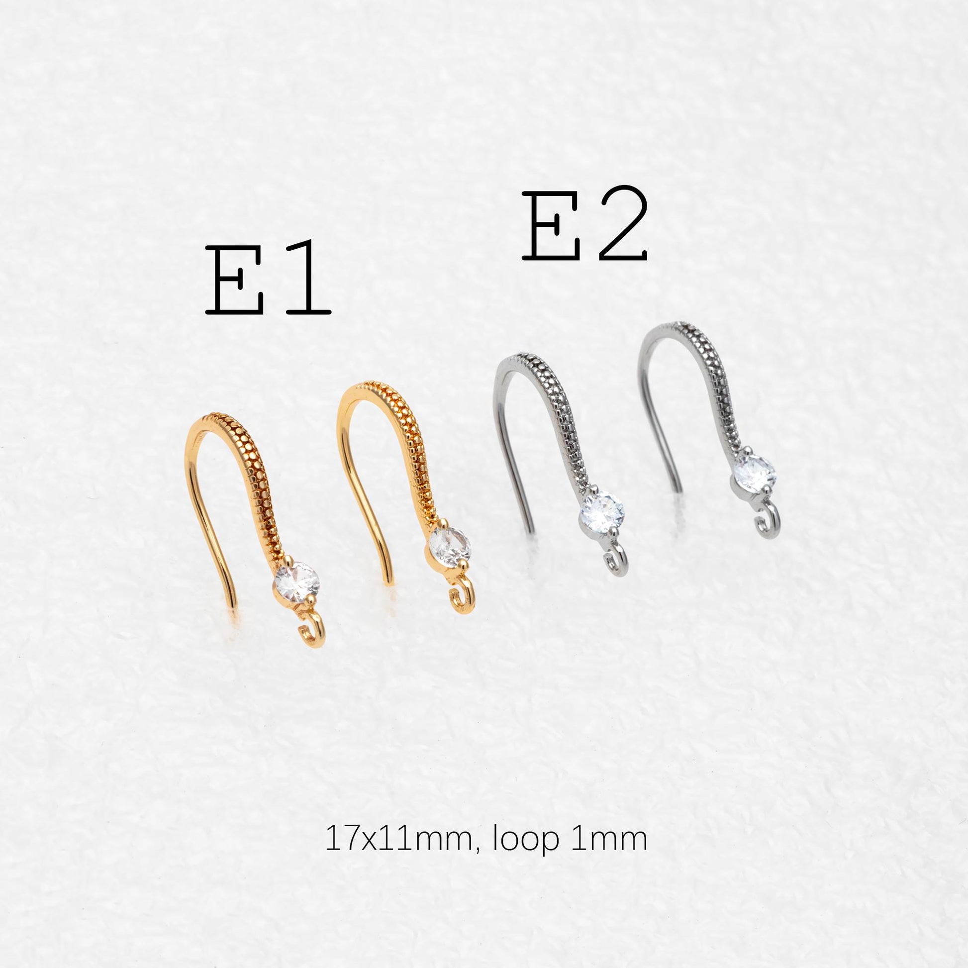 10pcs CZ Pave Gold Earring Hooks 14x10mm, Real Gold Plated Brass Earwires (GB-315)