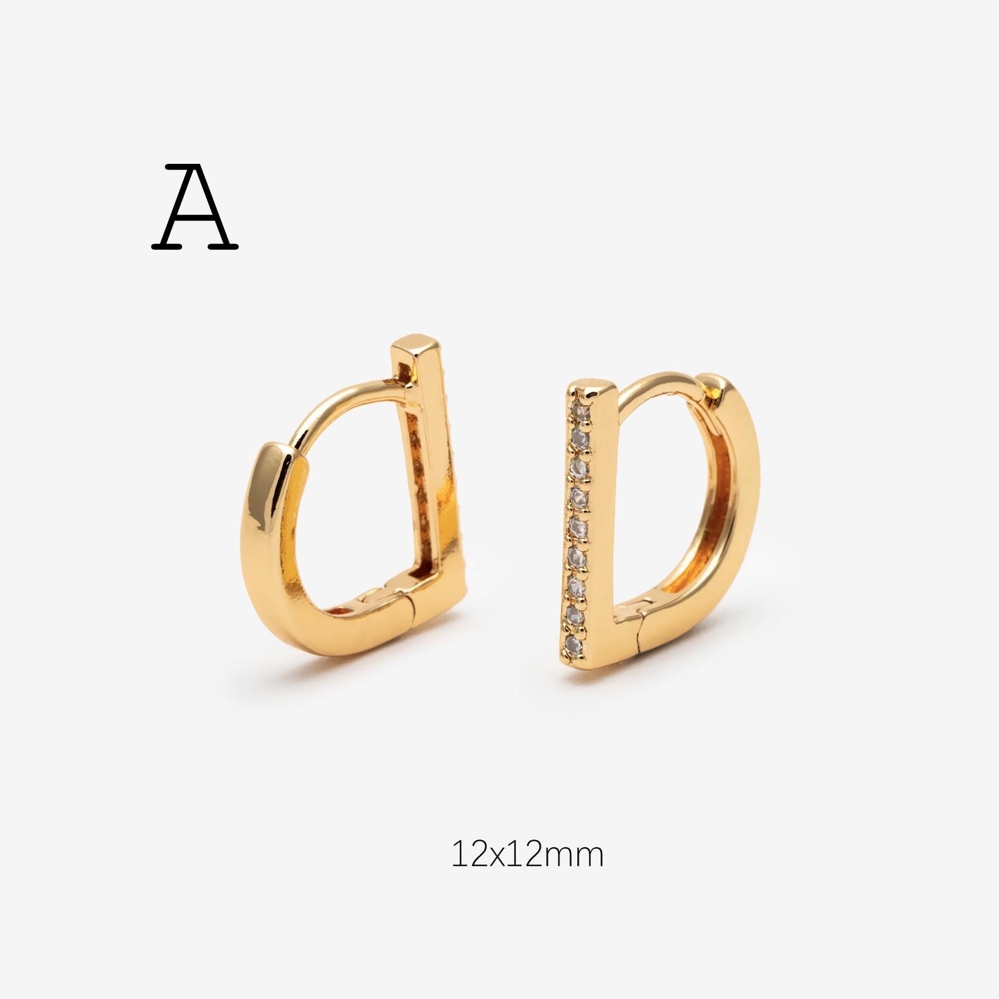 4pcs CZ Paved Polygon Hoop Earrings, Geometric Huggie Earrings, Minimalist Hoop Earrings (GB-2398)