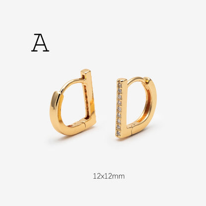 4pcs CZ Paved Polygon Hoop Earrings, Geometric Huggie Earrings, Minimalist Hoop Earrings (GB-2398)