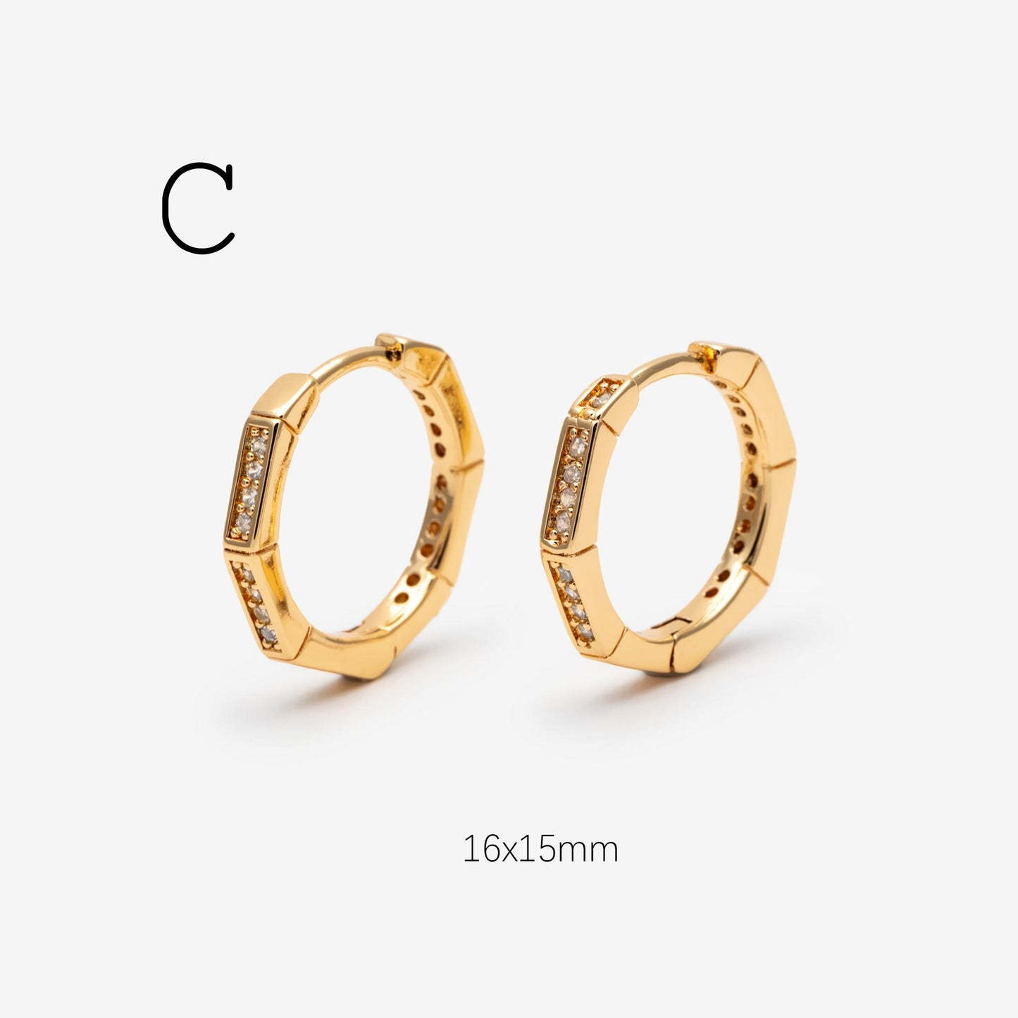 4pcs CZ Paved Polygon Hoop Earrings, Geometric Huggie Earrings, Minimalist Hoop Earrings (GB-2398)