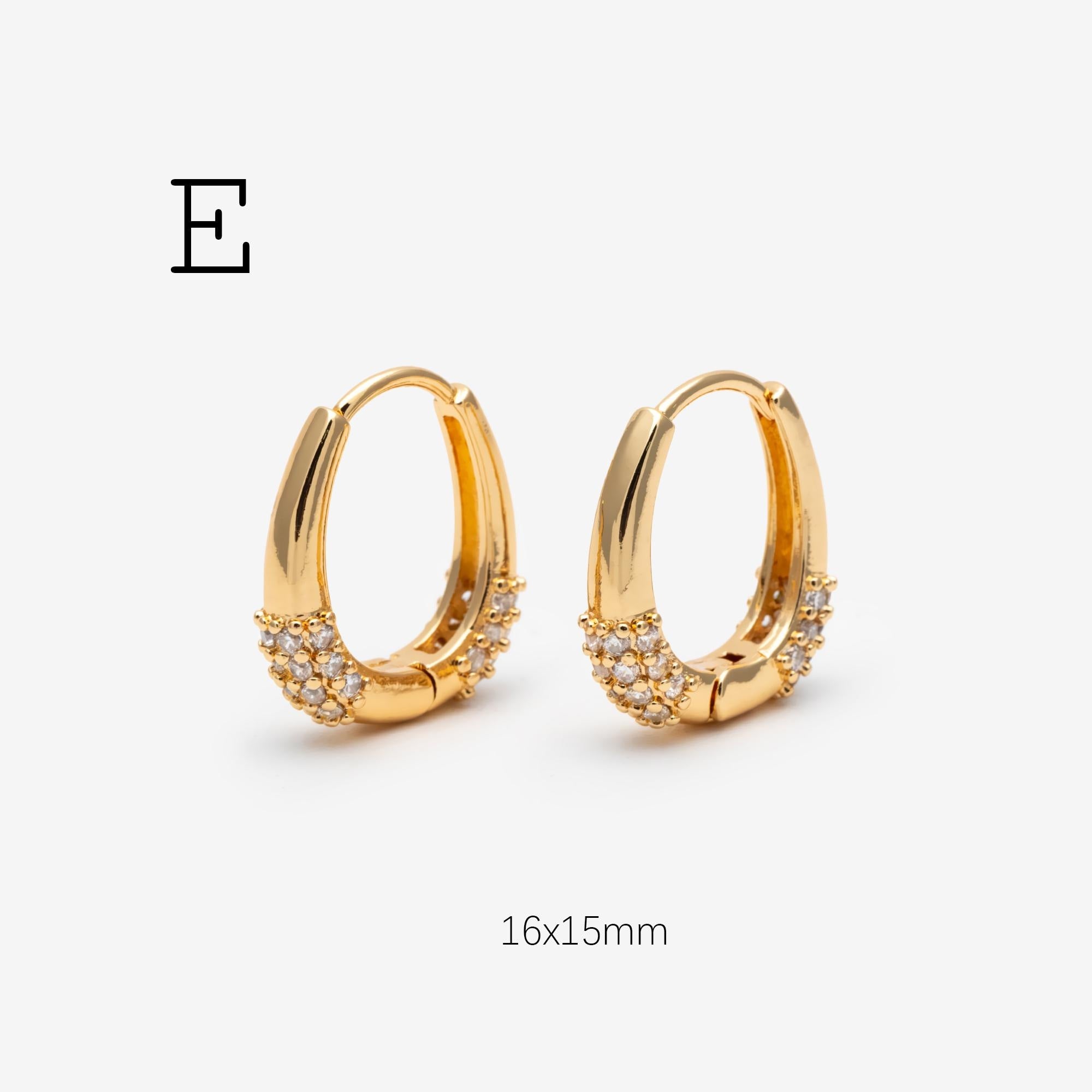 4pcs CZ Paved Polygon Hoop Earrings, Geometric Huggie Earrings, Minimalist Hoop Earrings (GB-2398)