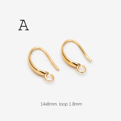 10pcs Gold/ Rhodium plated Brass Shell Earring Hook with Loop, Simple Earwires Earring Components (GB-2968)