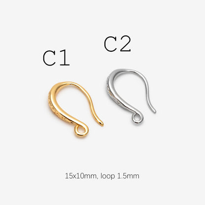 10pcs Gold/ Rhodium plated Brass Earring Hook with Loop, Simple Earwires Earring Components (GB-3040)