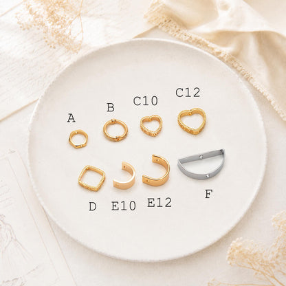 10pcs Gold Round Bead Frame Charms, Real Gold plated Brass Half Ring Connectors, Inner 8.5/ 9.8mm (GB-112)