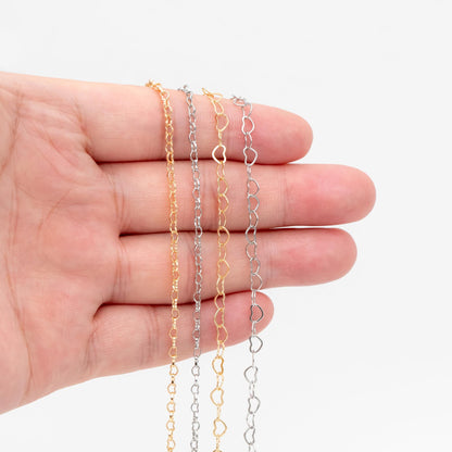 Gold plated Brass Heart Chains 2.2mm, DIY Necklace Chain Findings Wholesale (#LK-278)/ 1 Meter=3.3 ft