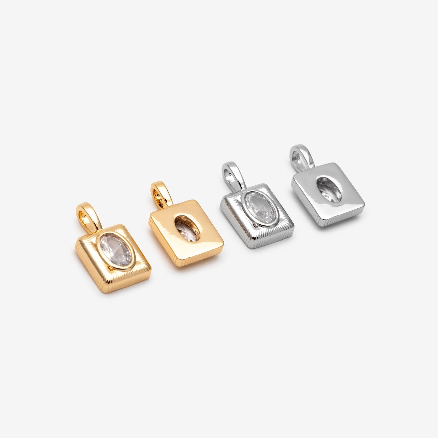 4pcs CZ Pave Gold Rectangle Charm, Necklace Pendant, Jewelry Making, Jewelry Supplies (GB-4779)