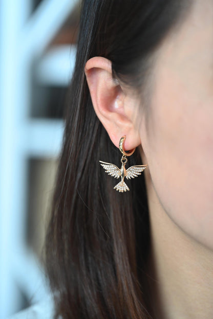 4pcs CZ Pave Gold/ Silver Tone Bird Charms, Real Gold/ Rhodium plated Brass Bird Pendant (GB-1480)