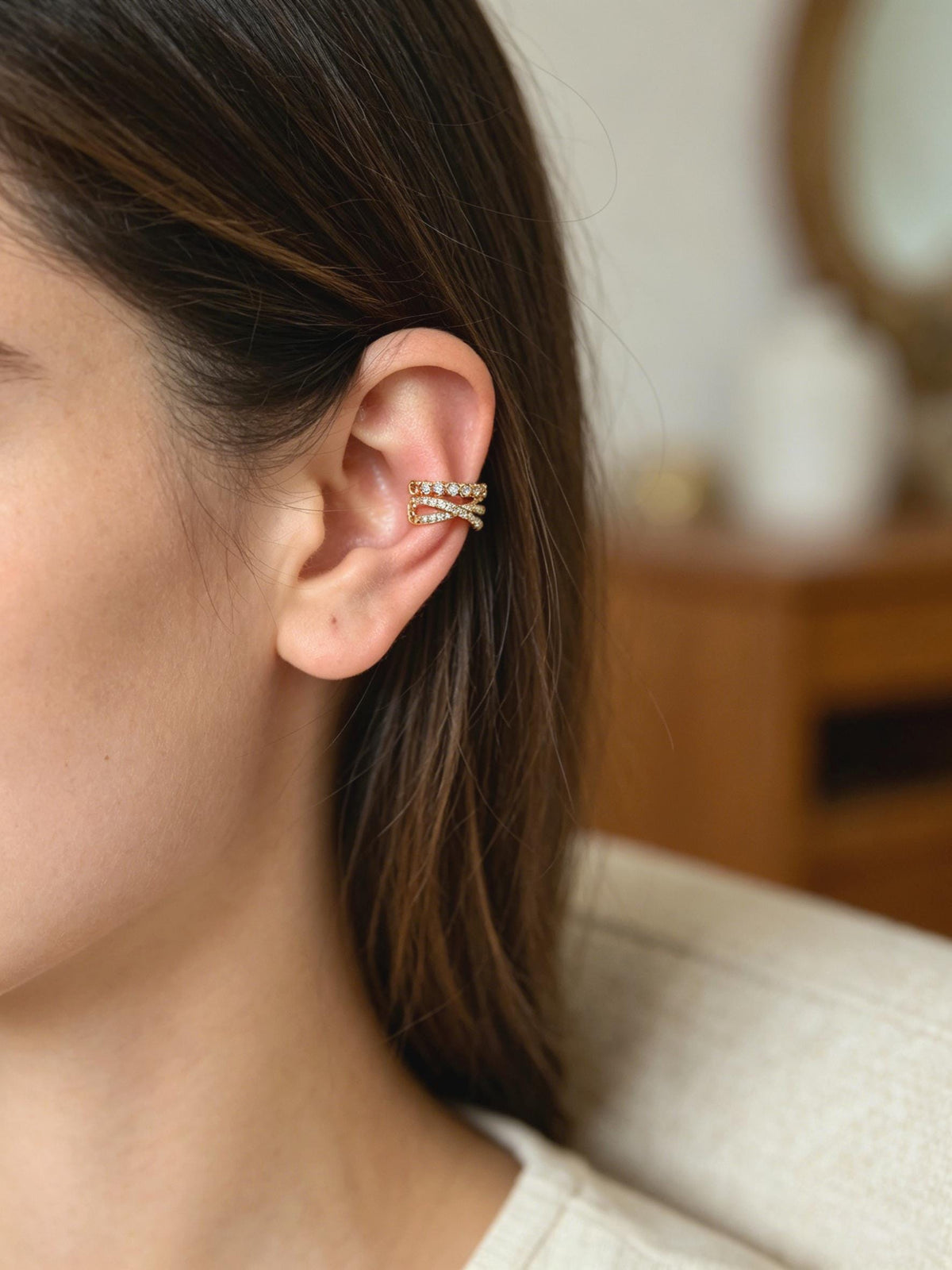 4pcs CZ Pave Gold Ear Cuffs, Dainty Ear Cuff, Delicate Ear Cuff, Ear Cuff No Piercing (GB-1335)