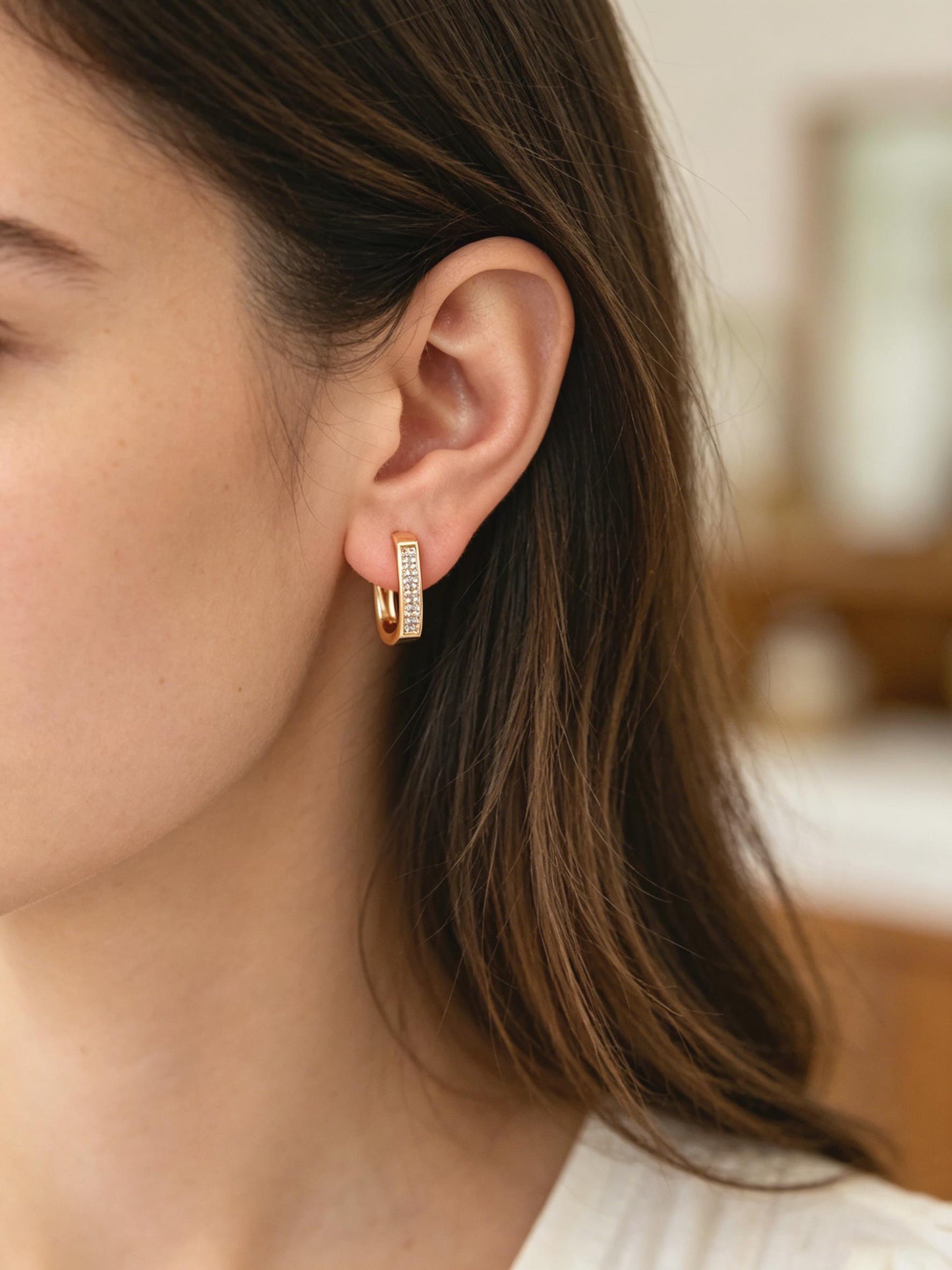 4pcs CZ Paved Polygon Hoop Earrings, Geometric Huggie Earrings, Minimalist Hoop Earrings (GB-2398)