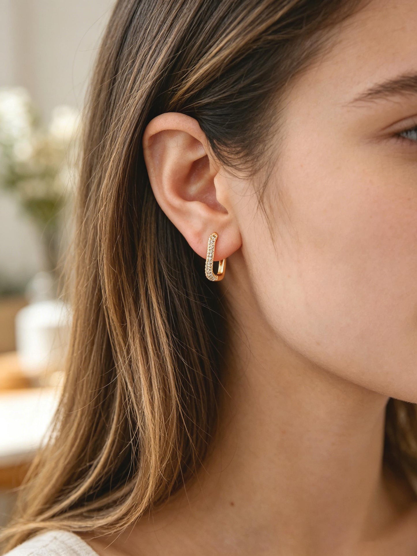 4pcs CZ Paved Polygon Hoop Earrings, Geometric Huggie Earrings, Minimalist Hoop Earrings (GB-2398)