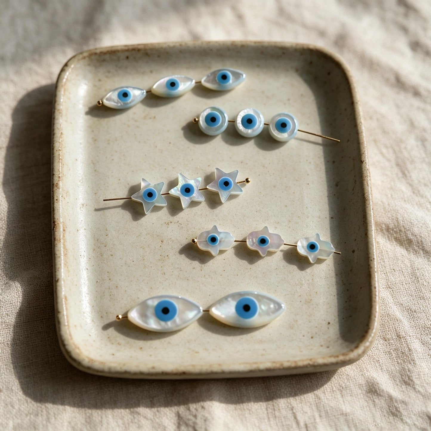 10pcs Mother of Pearl Eye Beads, White MOP Shell Evil Eyes Beads (BK-018)