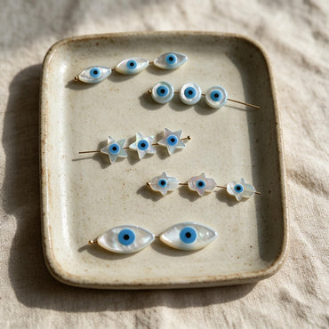10pcs Mother of Pearl Eye Beads, White MOP Shell Evil Eyes Beads (BK-018)