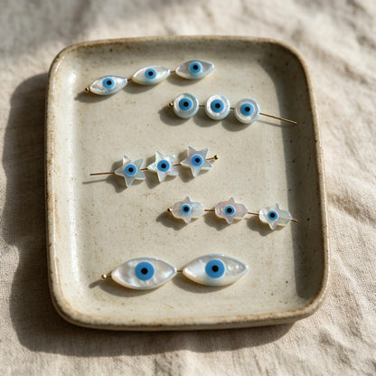10pcs Mother of Pearl Eye Beads, White MOP Shell Evil Eyes Beads (BK-018)