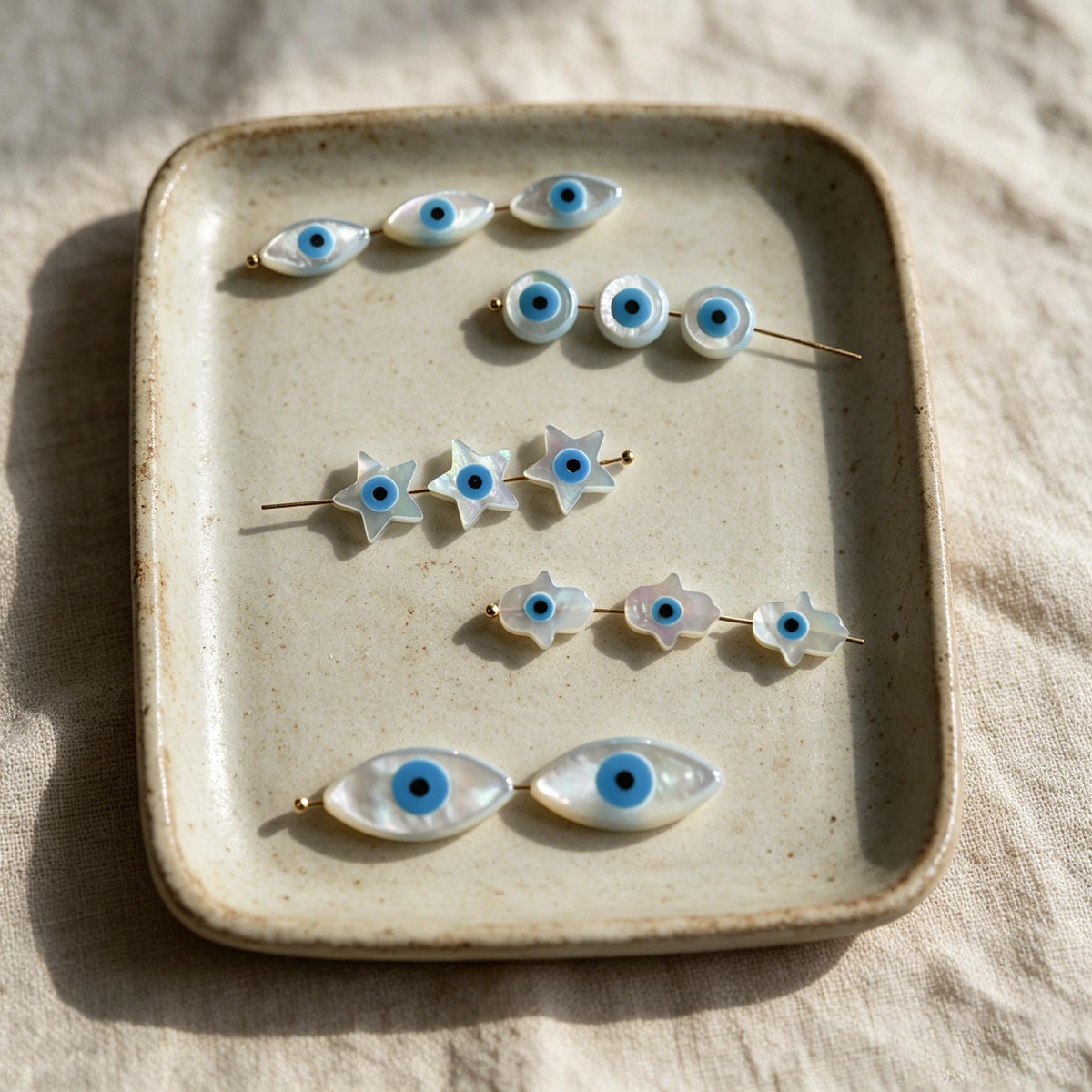 4pcs Mother of Pearl Eye Beads, White MOP Shell Evil Eyes Beads (BK-018)