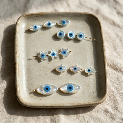 4pcs Mother of Pearl Eye Beads, White MOP Shell Evil Eyes Beads (BK-018)