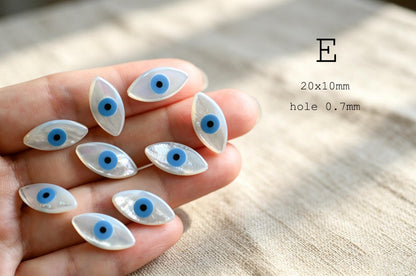 10pcs Mother of Pearl Eye Beads, White MOP Shell Evil Eyes Beads (BK-018)